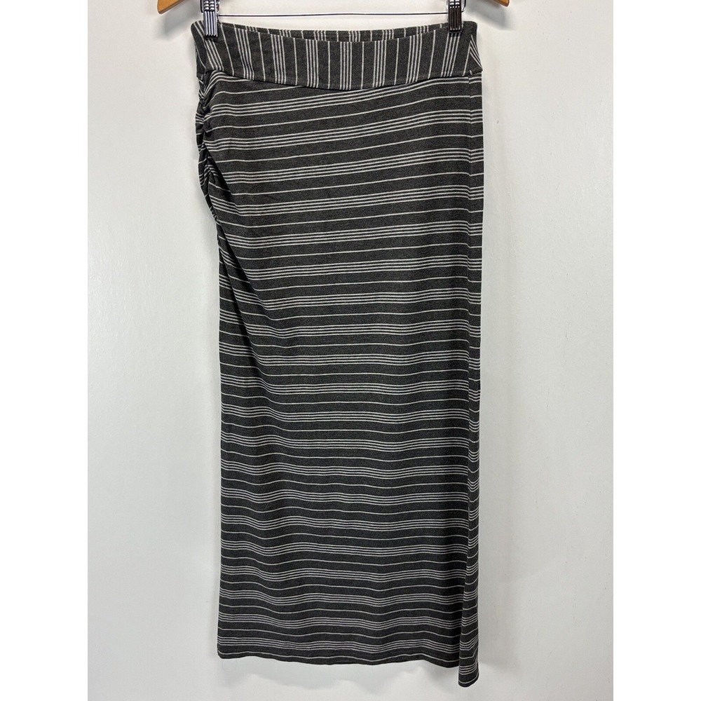 Athleta Serafina Maxi Skirt Sz Medium Women's Charcoal Striped Ruched Hip Slit